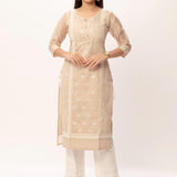 Beige Cotton Silk Sequence Work Kurti - Maldo